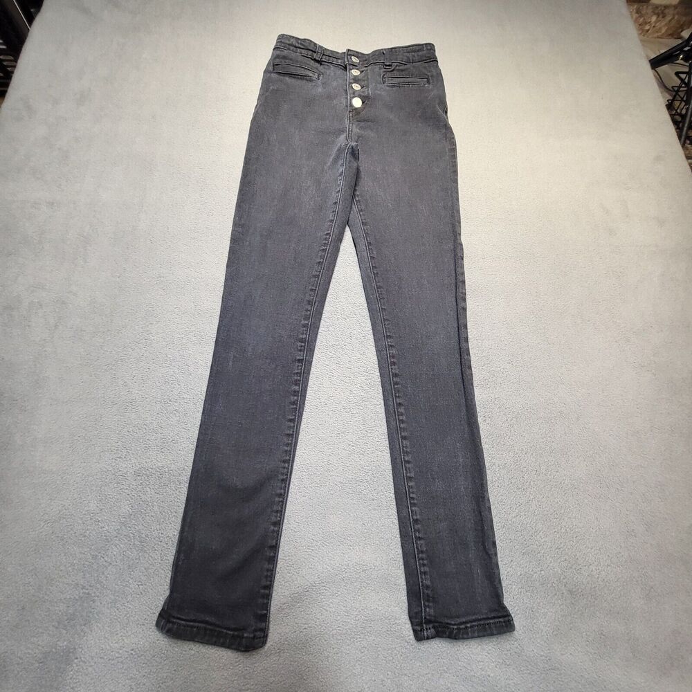 Levis 721 Jeans Womens 25 Black High Rise Skinny Distressed Stretch Denim